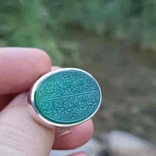 انگشتر نقره تمام دست‌ساز نگین عقیق سبز