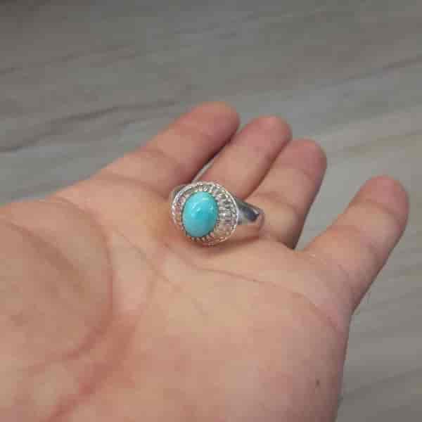 انگشتر کار شده با سنگ فیروزه نیشابور 07