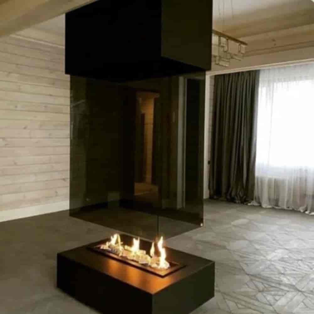 شومینه شیشه ای معلق گازی و هیزمی