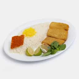 چلو ماهی شیر سرخ شده با سیب زمینی